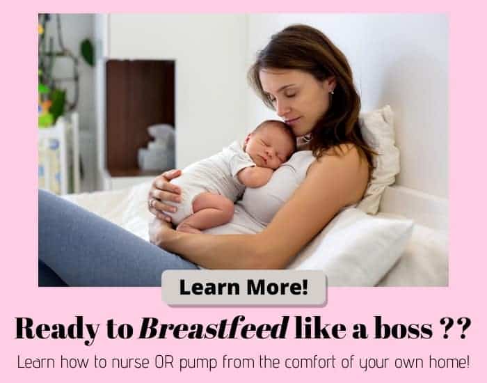 Breastfeeding digital graphic; photo shows woman sitting up in bed snuggling with an infant baby