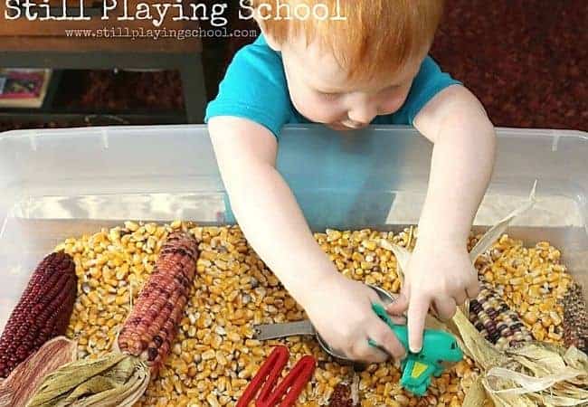 still playing school corn bin