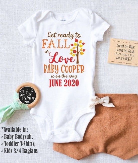 fall in love baby coming soon onesie