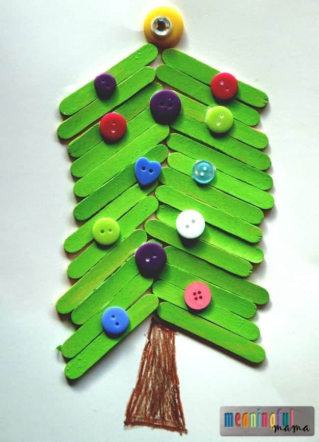 Christmas tree popsicle craft for kids in green by Meaningful Mama  