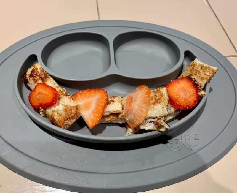 Photo of strawberry french toast for babies recipe on an EZPZ child plate