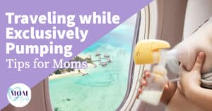 (traveling while exclusively pumping) Photo of woman manually breast pumping milk out next to an airplane window that's looking over bright teal/blue water
