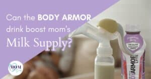 image shows manual breast pump on a night stand, full of milk next to a bottle of body armor drink