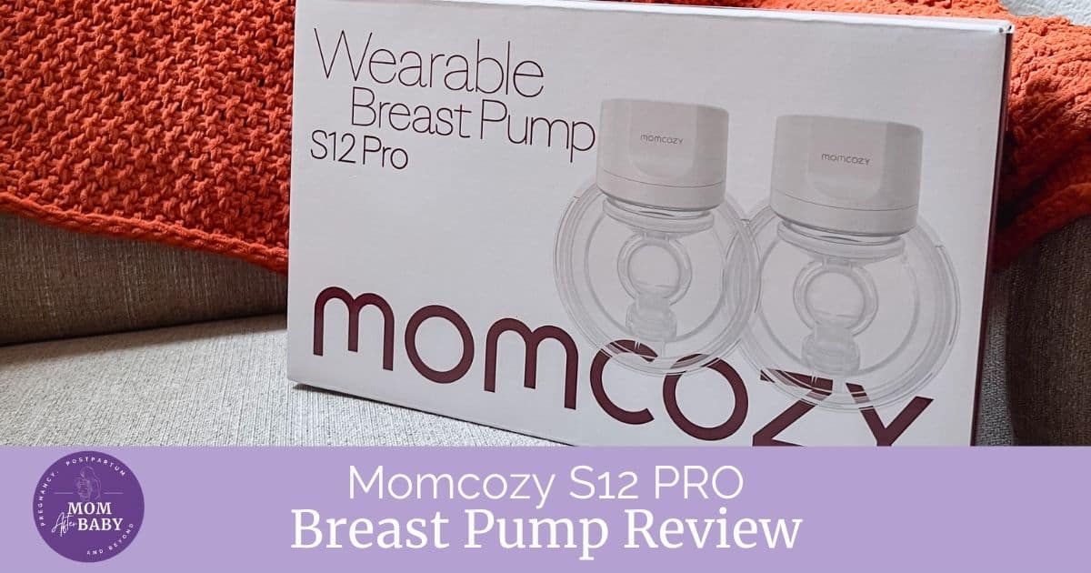 Momcozy breast pump review _ image of the S12 Pro breast pump in a box infront of an orange blanket