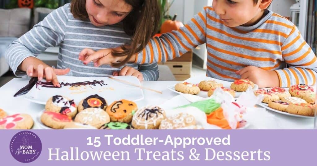 This cover image shows kids decorating christmas cookies with text at the bottom that reads: toddler-approved halloween treats and desserts