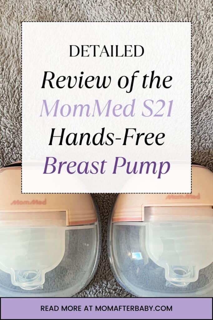 Image shows a photo of MomMed S21 Breast Pumps with text that says: Review of the MomMed S21 Hands-Free Breast Pump