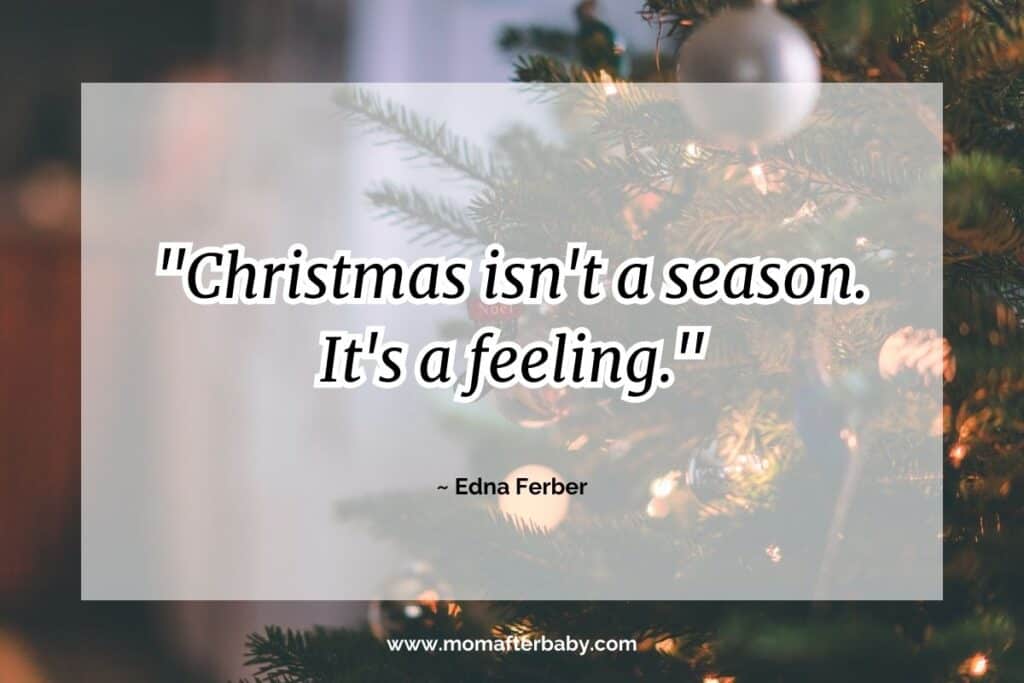 This is an image on an article about family christmas quotes with a christmas themed background with a quote that says "Christmas isn't a season. It's a feeling."