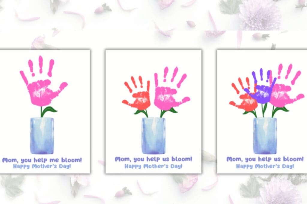 digital image of pink handprint bouquet art crafts for kids on mother's day