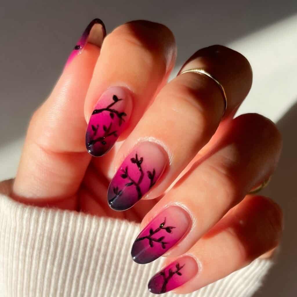 @thatglosssauce on IG close up of her ombre pink sunset fall nail design