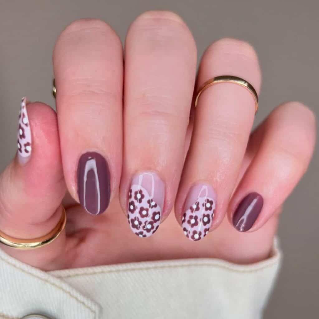 purple and flowers nail design by @little.miss.at.home.mani on Instagram