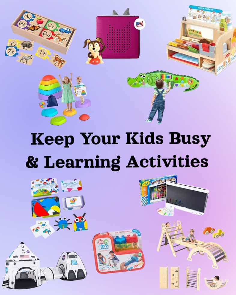Best busy toys for toddlers Amazon collage from Mom After Baby's Storefront