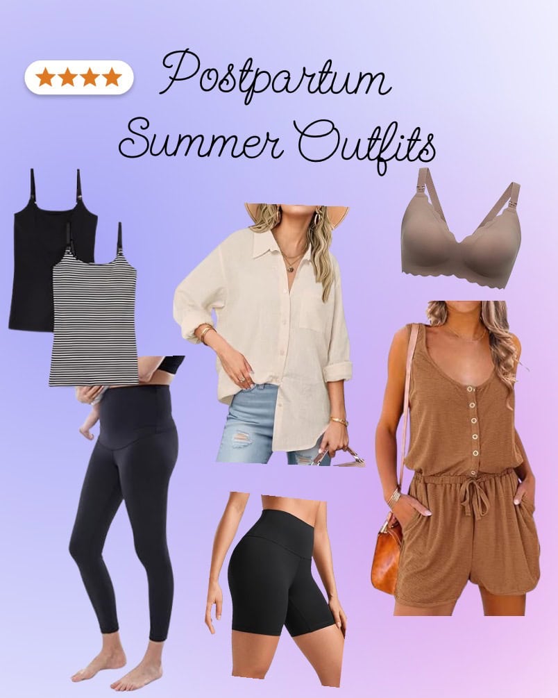 Amazon storefront collage of postpartum summer outfit ideas