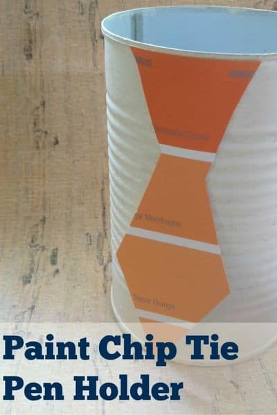 close up image of a paint chip tie pen holder craft