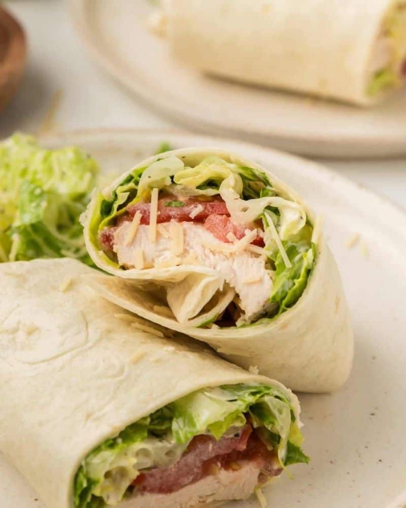 Chicken Caesar Wrap on a white plate