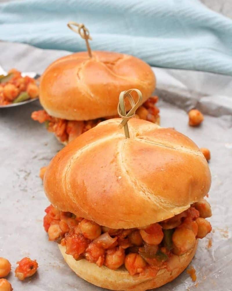 two vegan sloppy joe burgers 