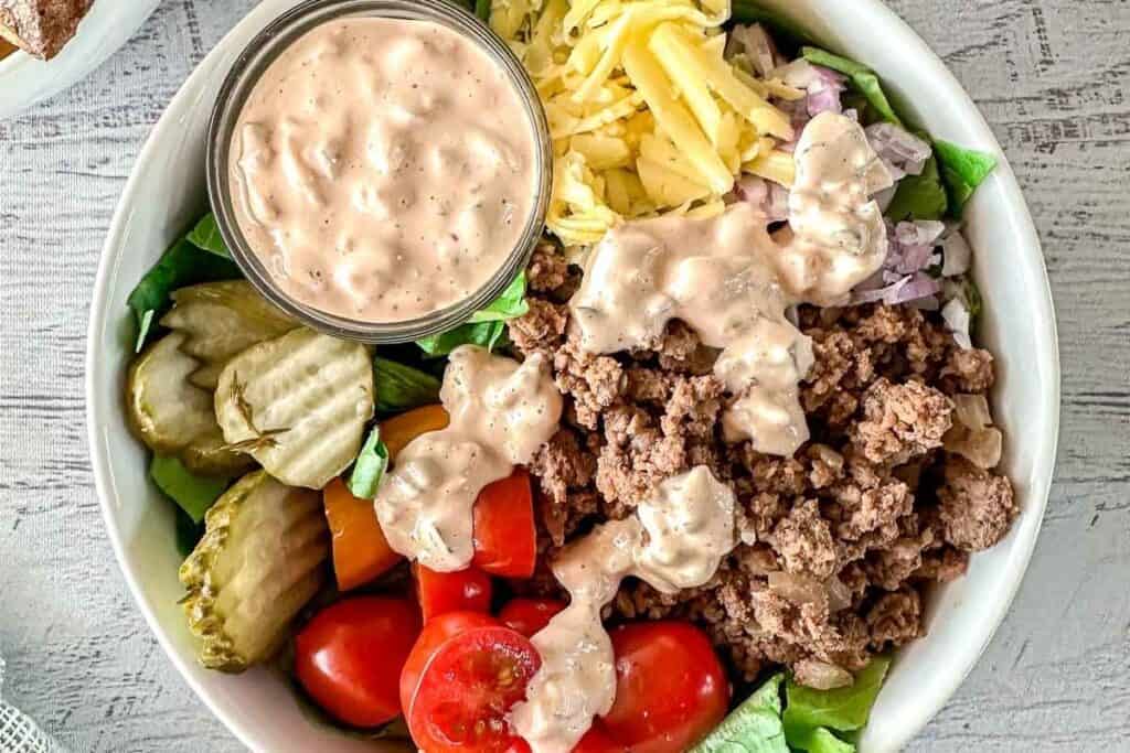 Top view close up of Cheeseburger Bowl Recipe