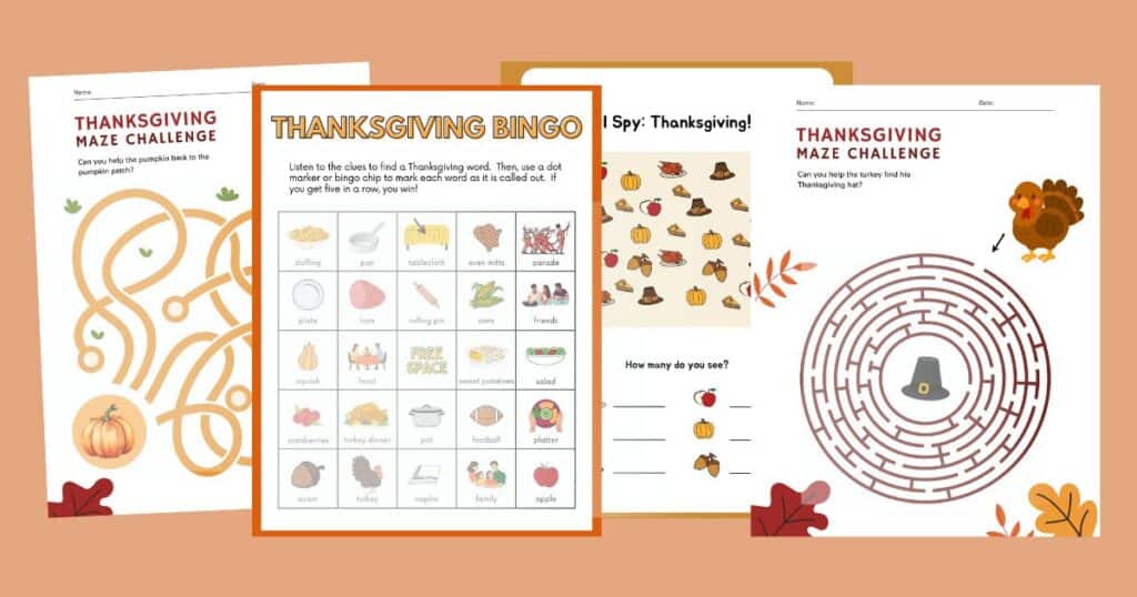 Digital images of Printable thanksgiving activity pages for kids