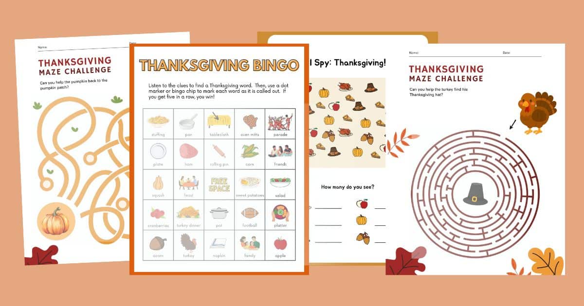 Digital images of Printable thanksgiving activity pages for kids