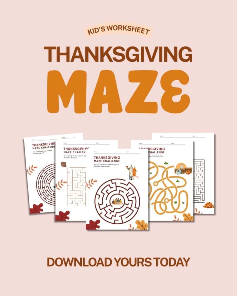 Digital graphic for Printable Thanksgiving Maze Activities