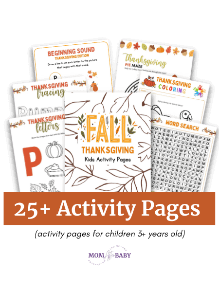 Digital graphic of 25+ Thanksgiving Activity Pages