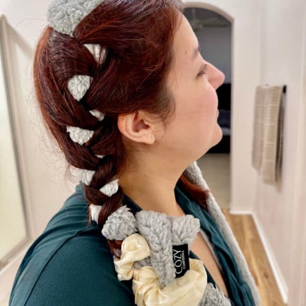 close up image of cozy confidence curl band wrapped around my hair