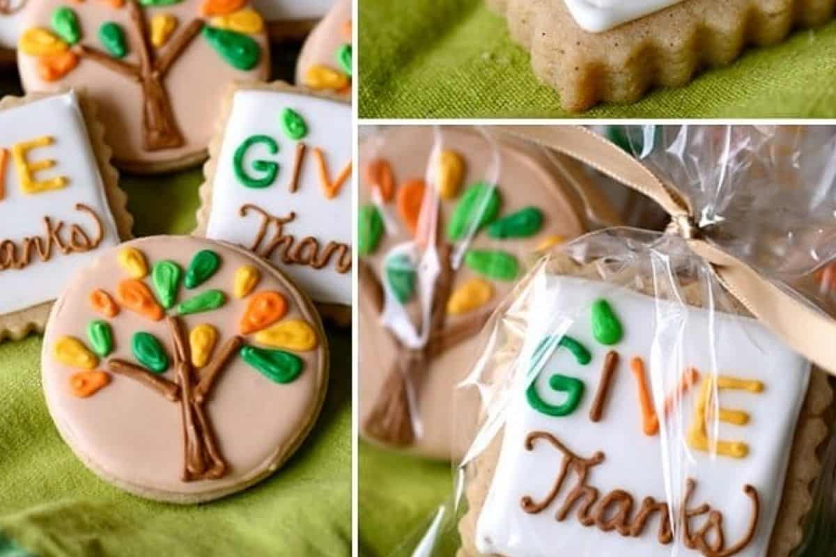 close up images of sour cream decorated sugar cookies