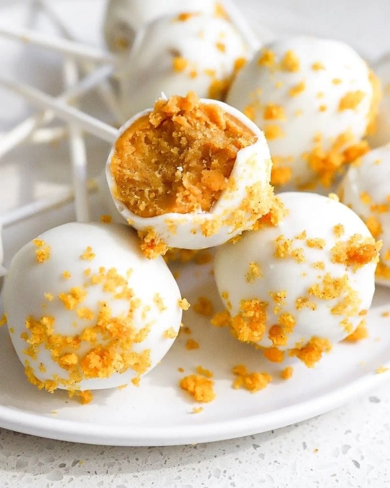 close up image of pumpkin flavored cake pops