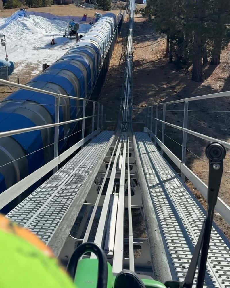 image from the rider's POV on the Big Bear Mineshaft Coaster at Alpine Slide