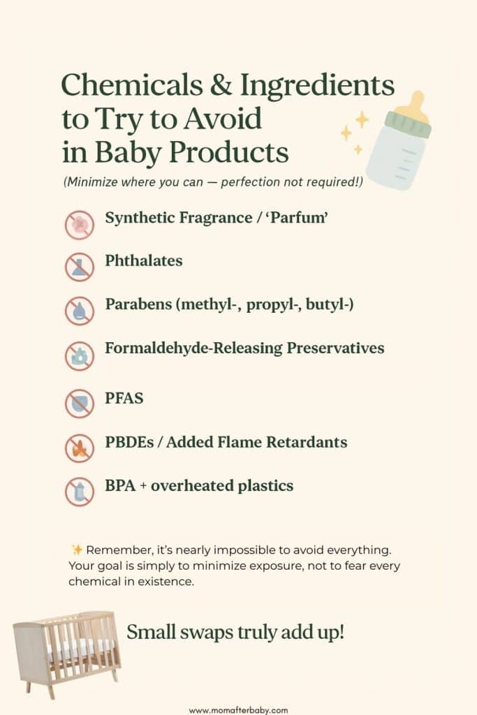 Chemicals to TRY to avoid in baby products graphic image