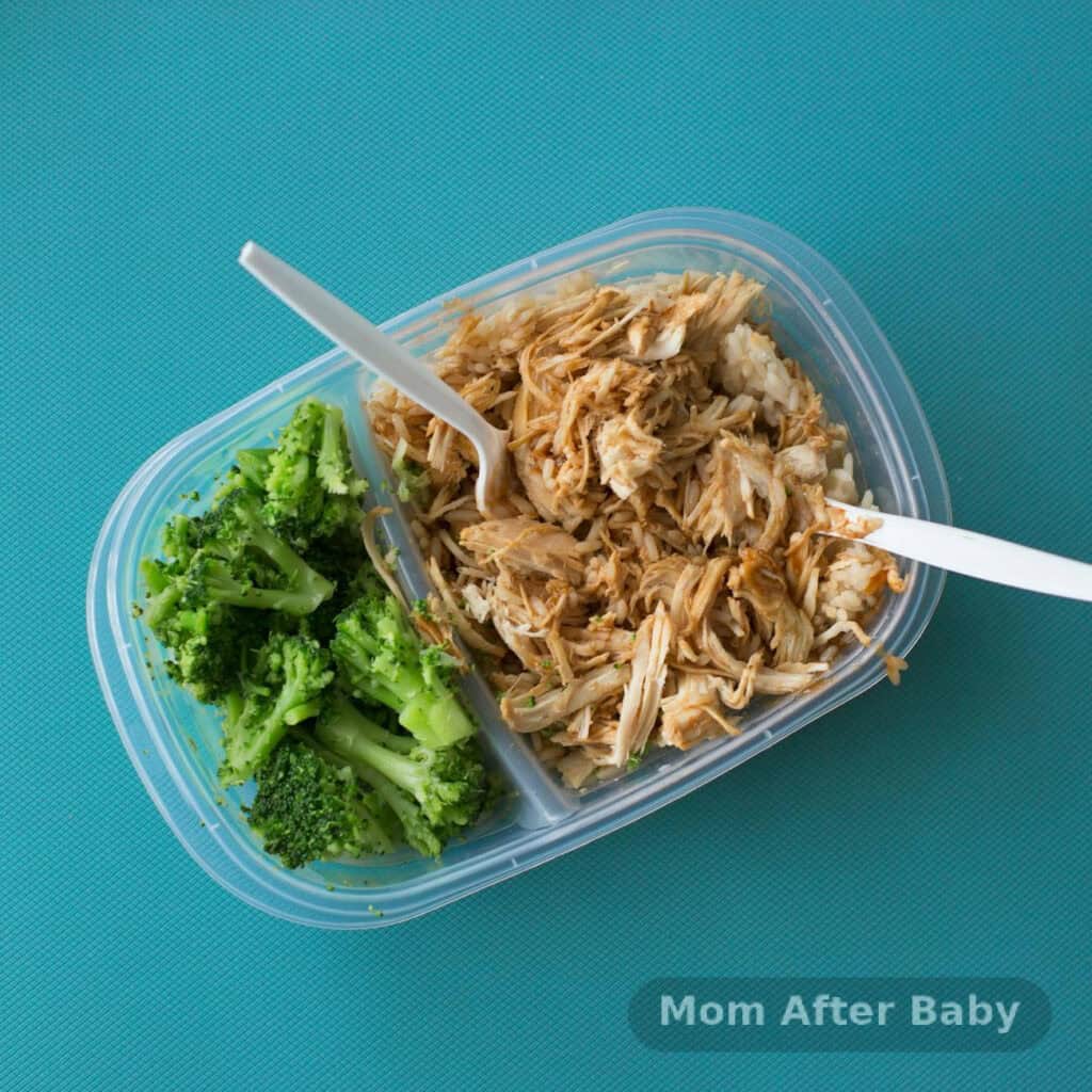 Healthy meal prep containers filled with nutritious food for breastfeeding moms