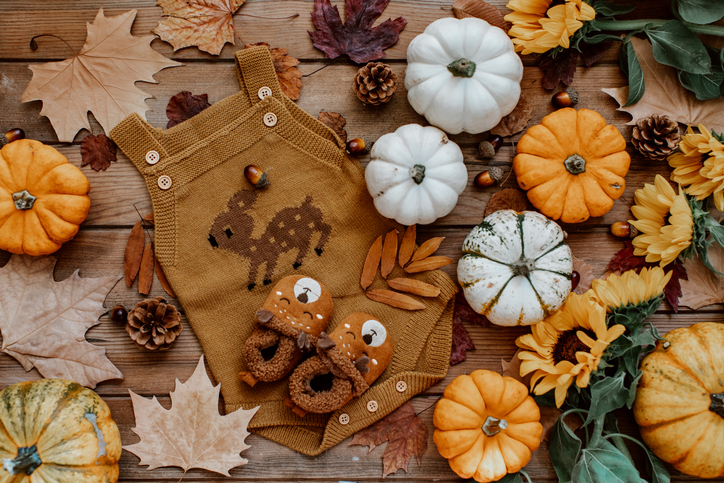 Fall decorated baby announcement idea