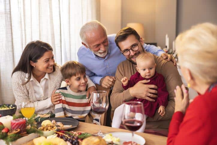 Family taking a photo on Thanksgiving